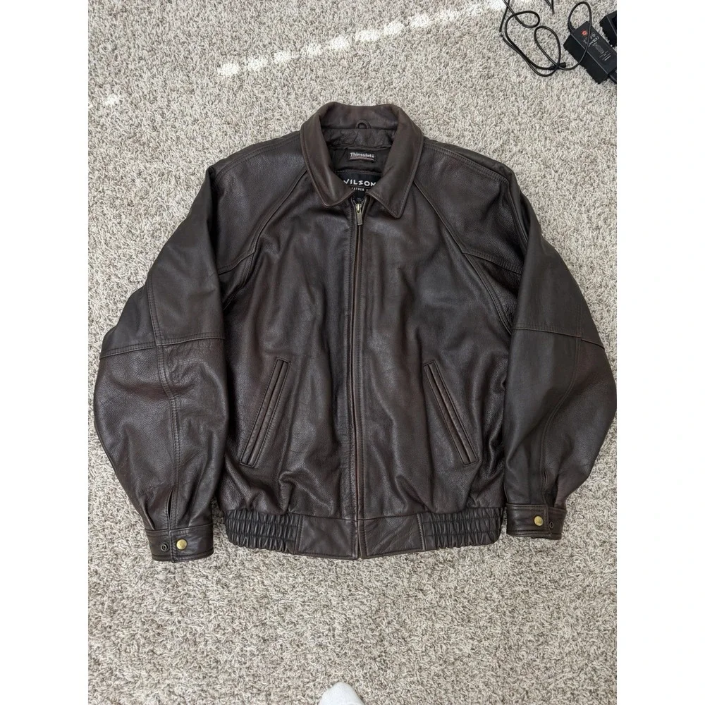 VTG Wilsons Leather Bomber Jacket Men's Large Thinsulate Lined Brown 80s AMAZING